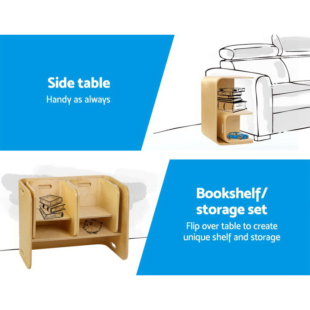 Keezi 3PCS Kids Table & Chair Set – Multifunctional Birch Desk with Storage (Natural Finish)