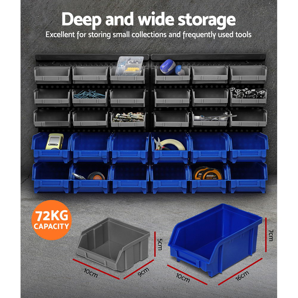 Giantz 60 Bin Wall Mounted Storage Rack – Peg Board Organiser for Garage & Workshop