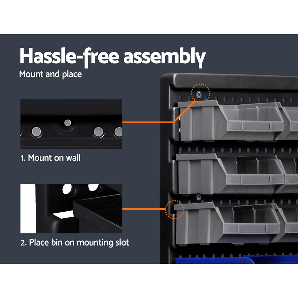 Giantz 60 Bin Wall Mounted Storage Rack – Peg Board Organiser for Garage & Workshop