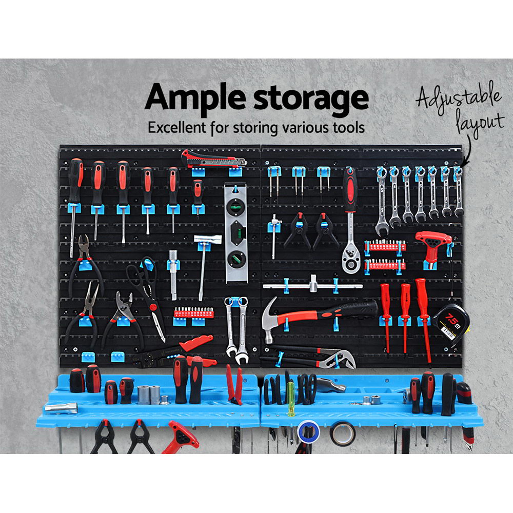 Wall mounted pegboard tool storage system showing organized tools accessible in 3 seconds