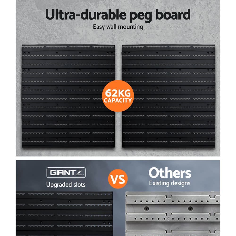 Giantz 108 Piece Pegboard Tool Organiser | Wall Mounted Garage Storage System