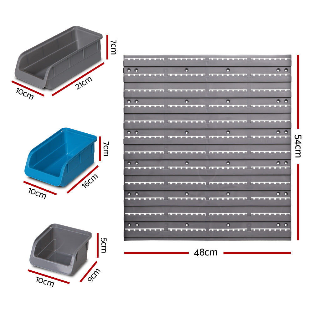 Giantz 96 Bin Wall Mounted Storage Rack – Heavy-Duty Peg Board Tool Organiser