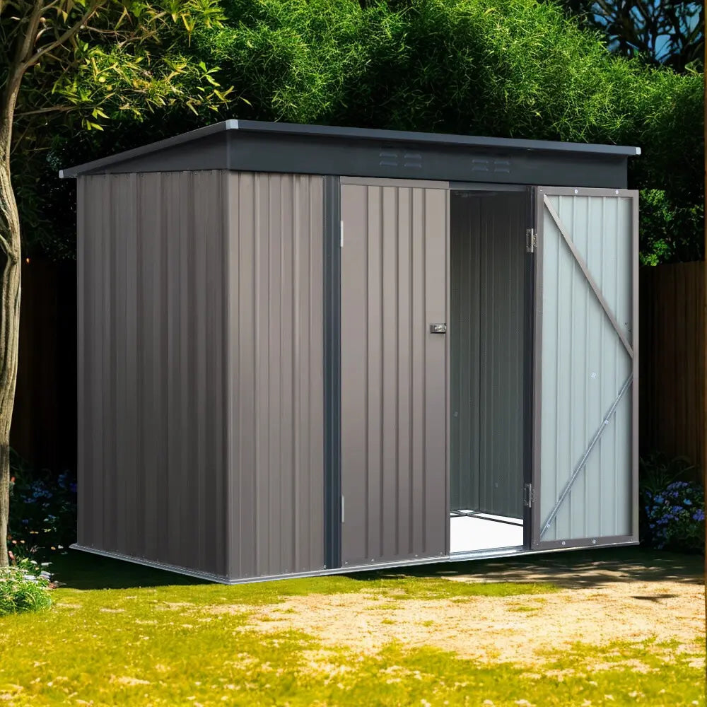 Lockable Metal Garden Shed 2.31x1.31m - Weatherproof Outdoor Tool Storage with Double Doors