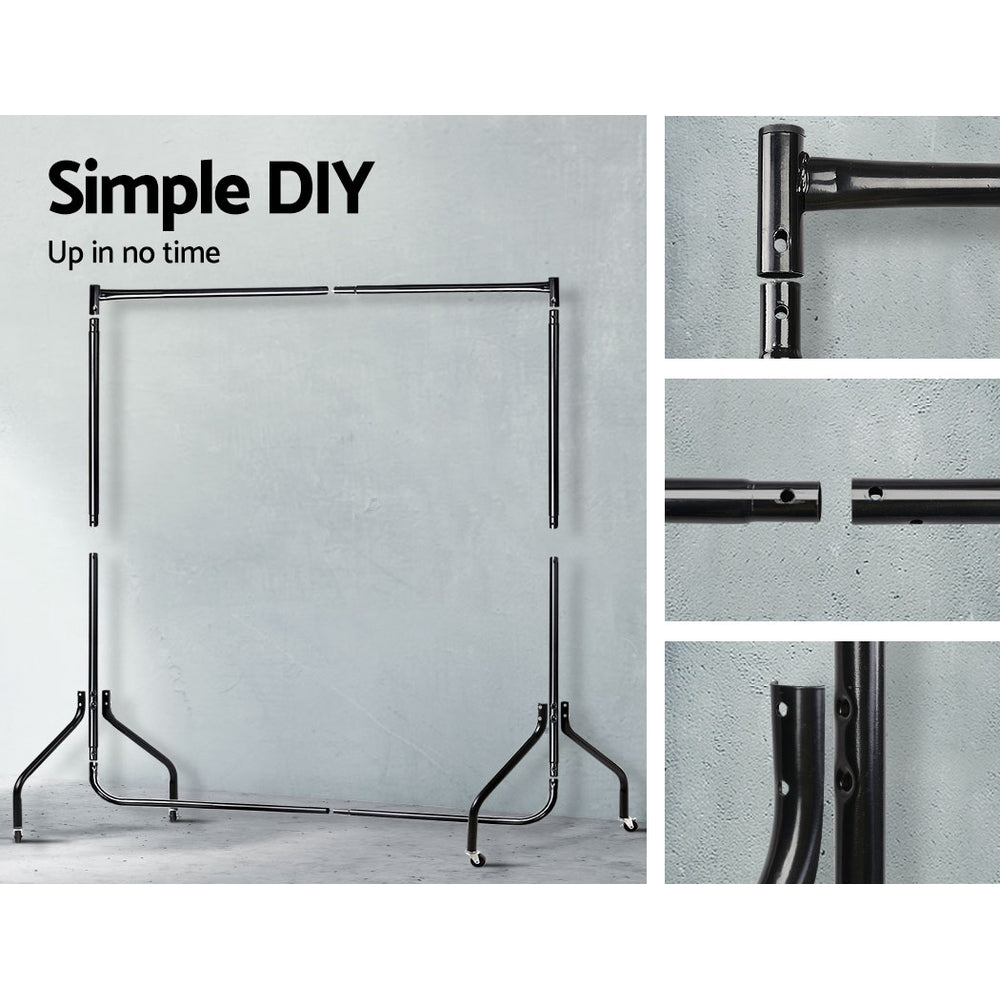 6FT Heavy Duty Clothes Rack on Wheels | 60kg Capacity Garment Rail