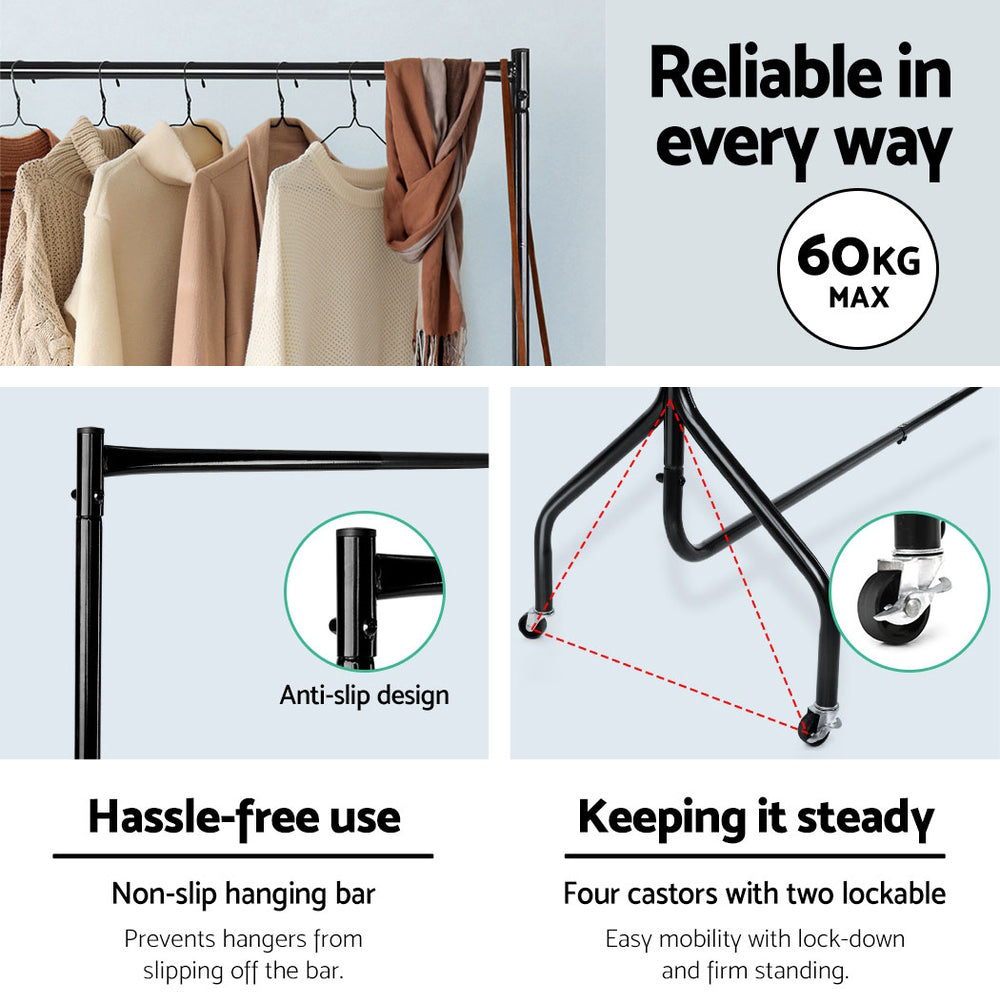 Artiss 2x Clothes Rack Airer – 6FT Metal Coat Stand with Wheels, Heavy Duty 60kg Capacity
