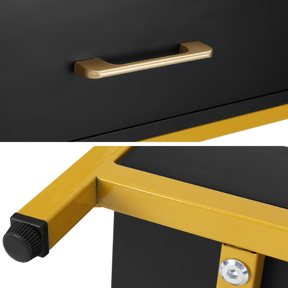 Artiss MASON Bedside Table – Black & Gold Nightstand with Drawer & Shelf | Modern Glam Bedroom Storage