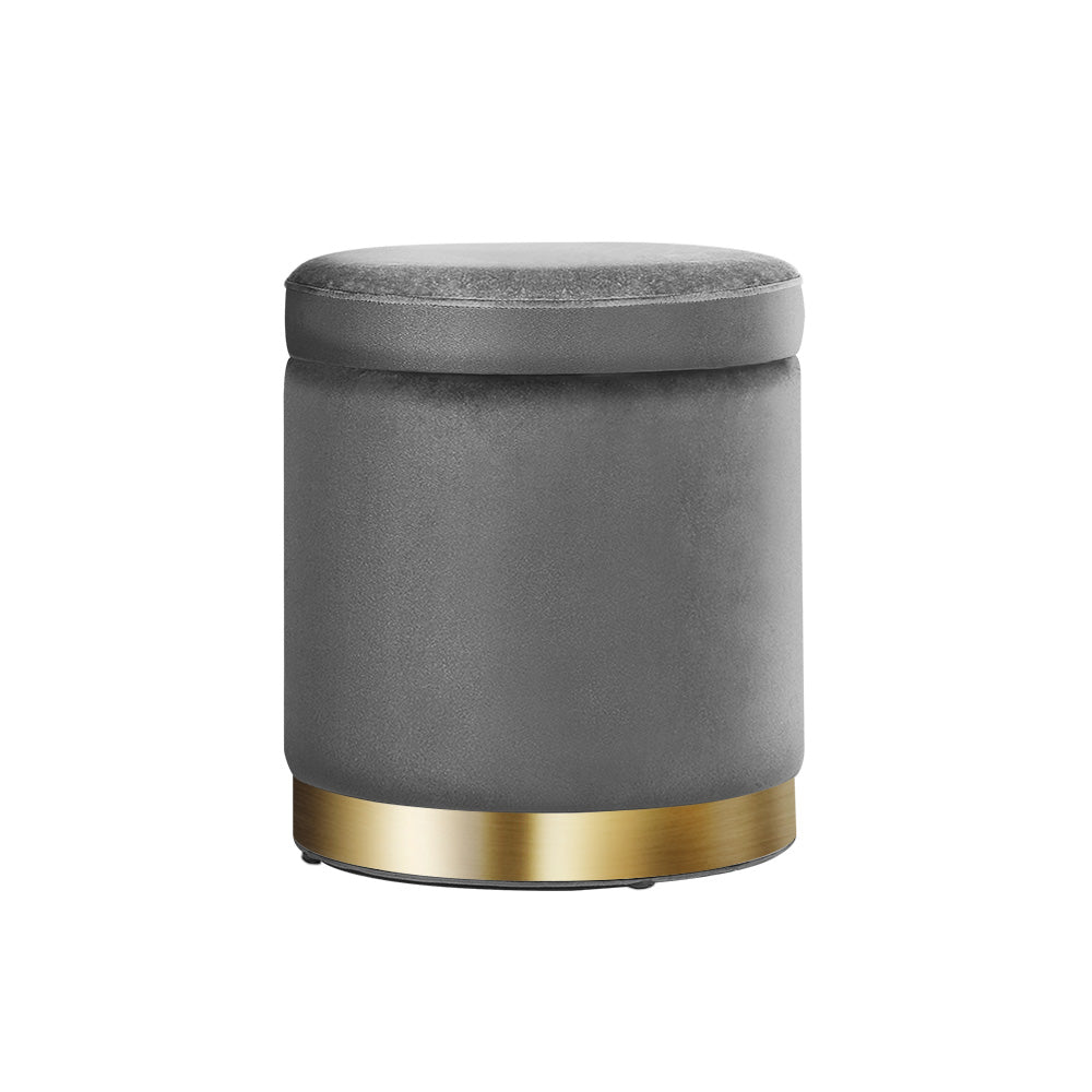 Charcoal velvet ottoman foot stool with gold ring – Smart Storage AU