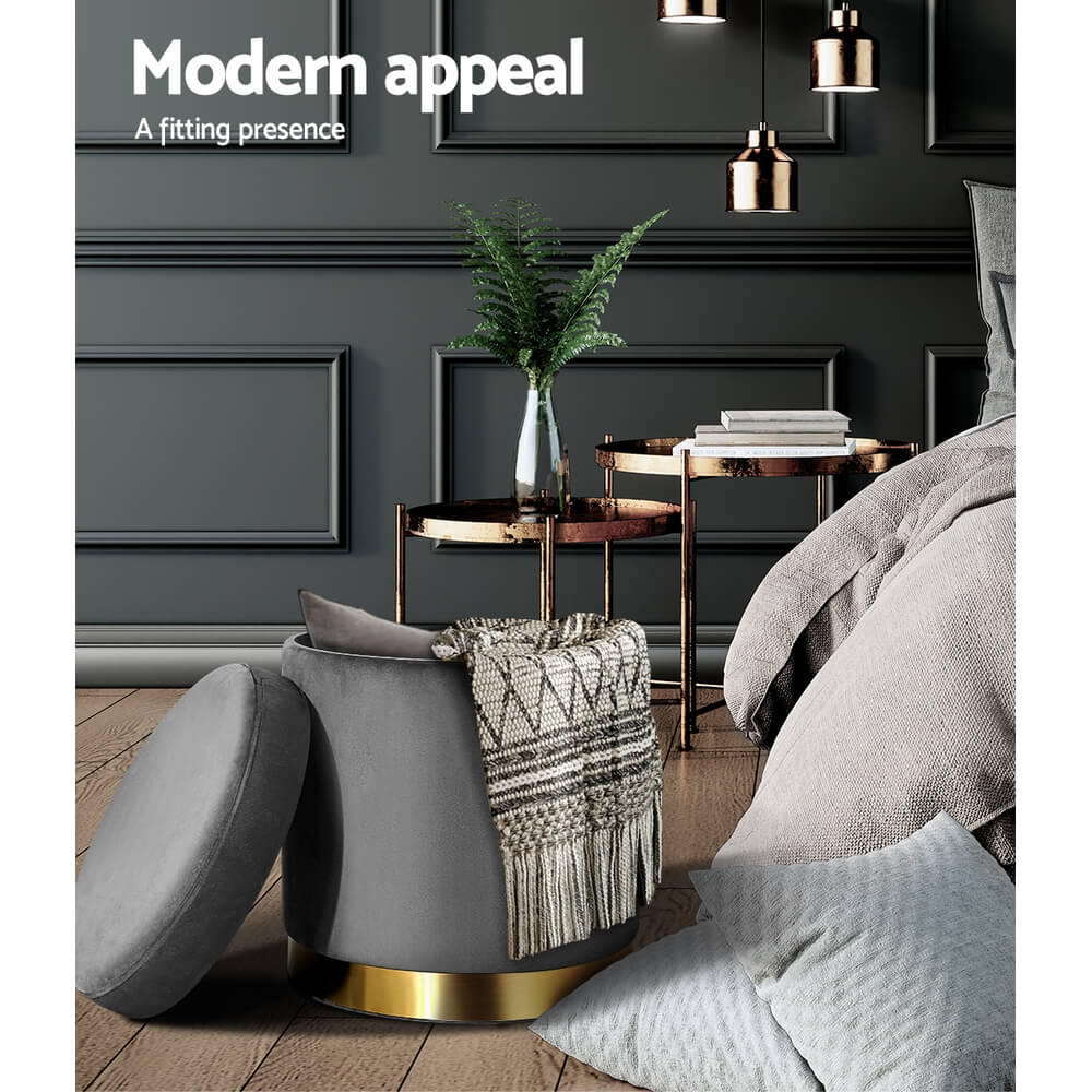 Charcoal Velvet Ottoman with Hidden Storage | Modern Foot Stool – Smart Storage AU