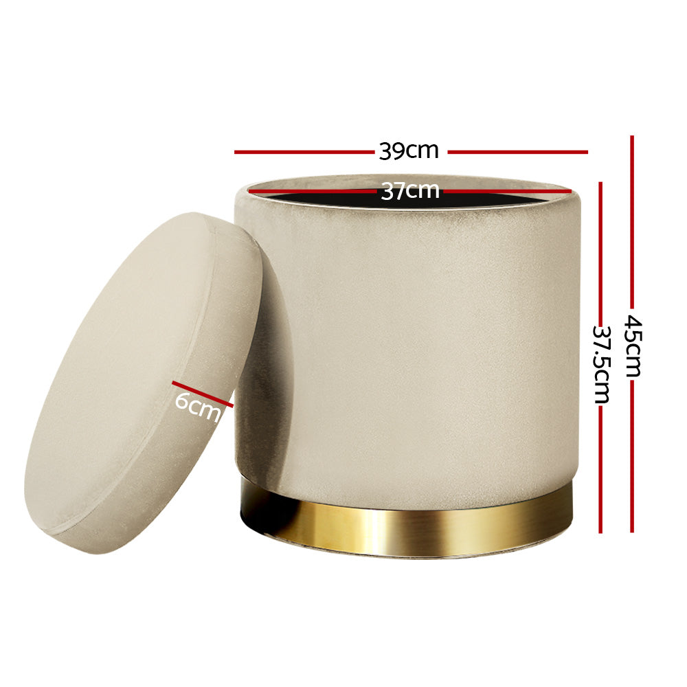 Cream Velvet Ottoman Foot Stool with Hidden Storage | Smart Storage AU