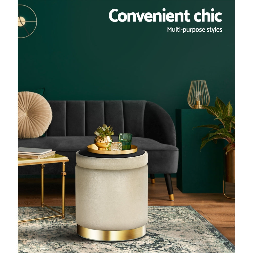 Cream Velvet Ottoman Foot Stool with Hidden Storage | Smart Storage AU