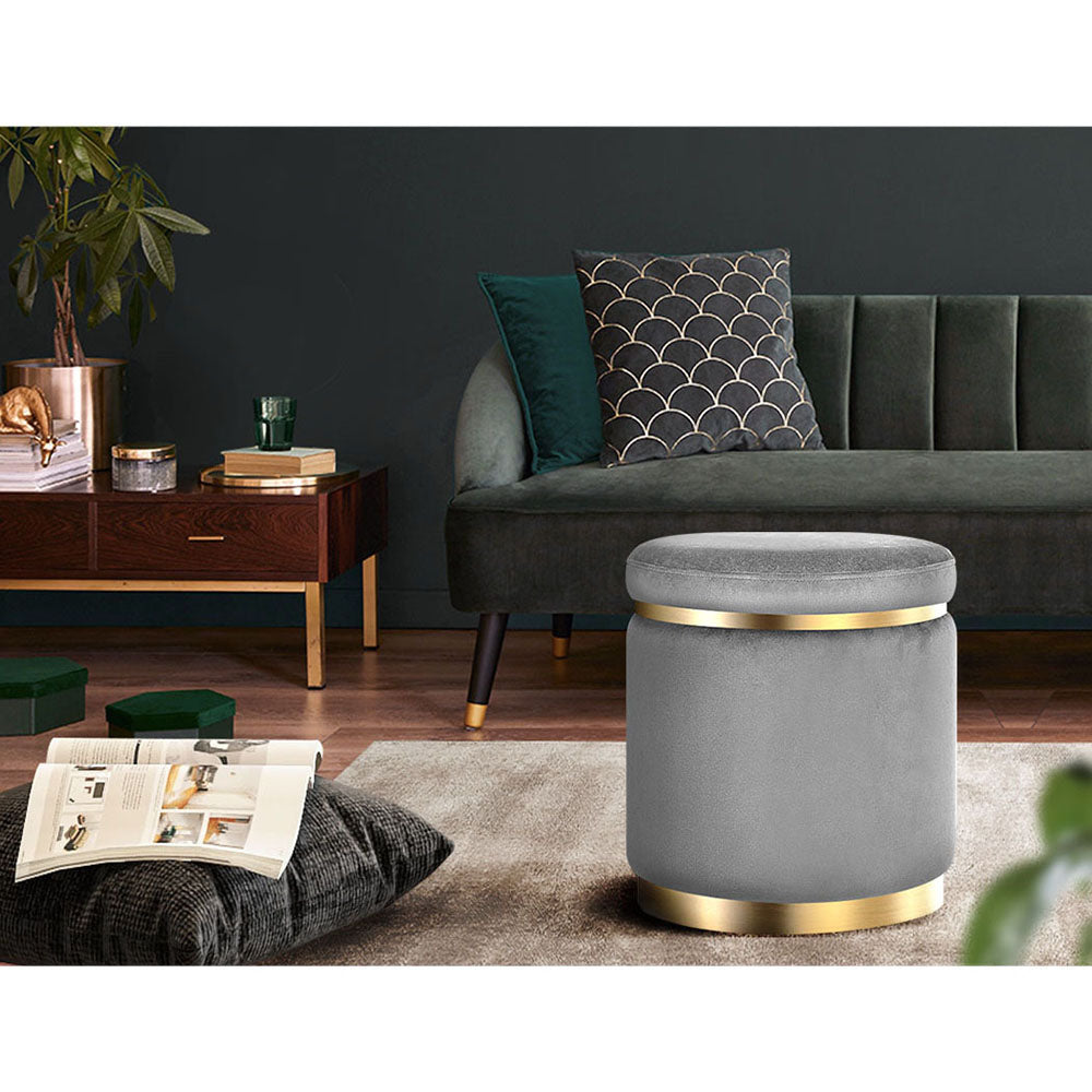 Premium Velvet Ottoman Storage Footstool Round Charcoal - Multi-Purpose Bedroom Living Room Seat Australia