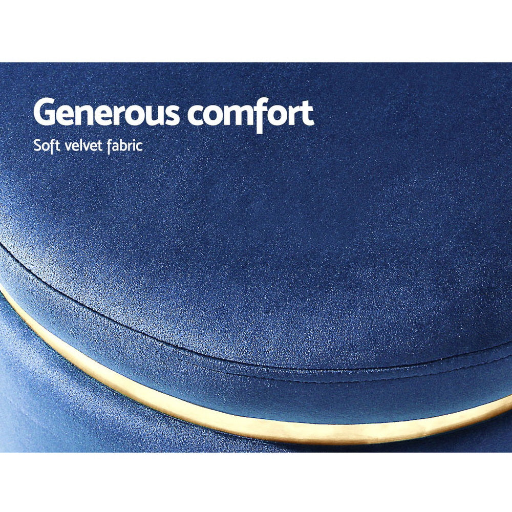 Artiss Velvet Ottoman Foot Stool – Navy Blue Round Tufted Seat with Gold Base