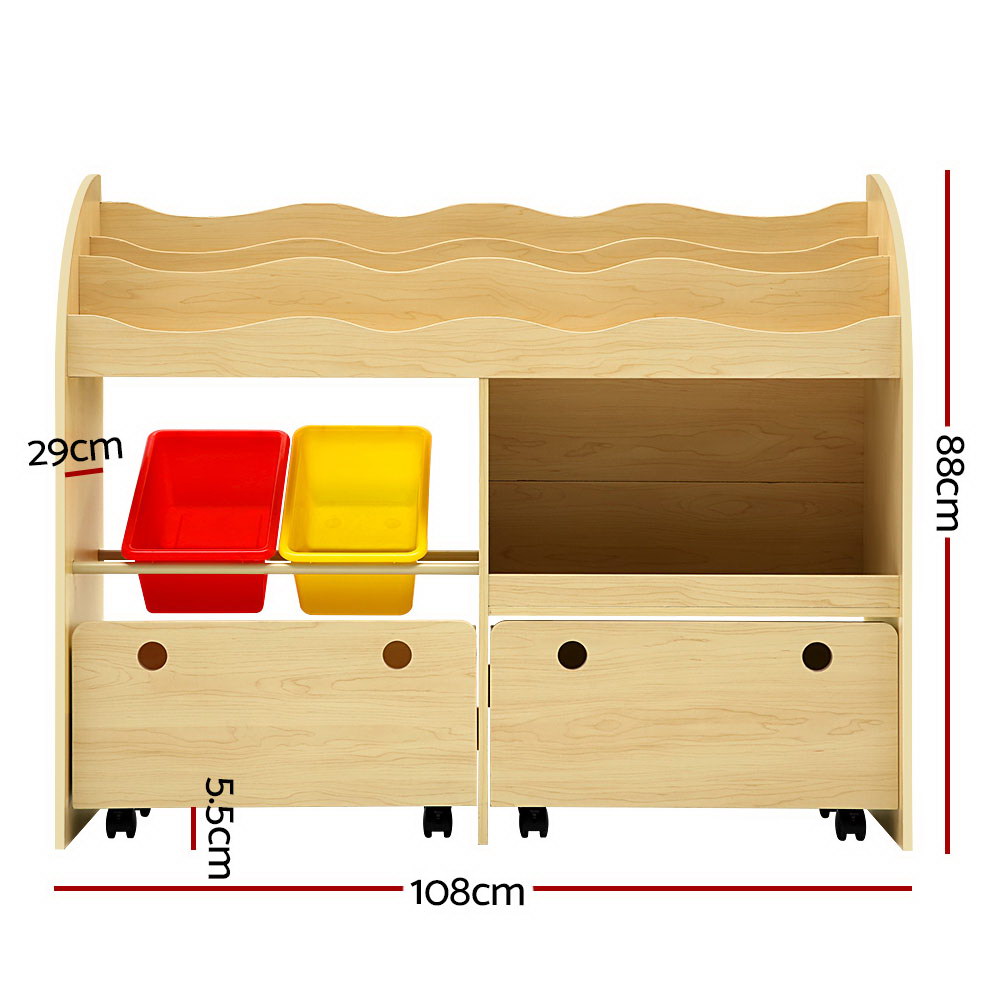 Keezi Kids Bookshelf & Toy Storage Rack – Stylish Organiser with Bins & Drawers
