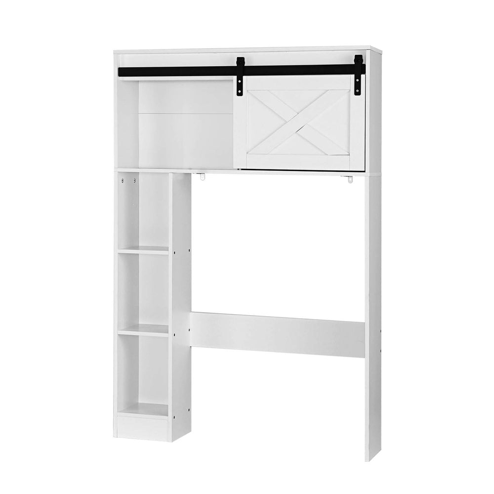 White bathroom cabinet with a sliding door on a white background