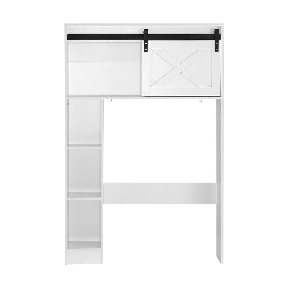 Over Toilet Bathroom Storage Cabinet – Sliding Barn Door Shelf, White & Black (128cm)