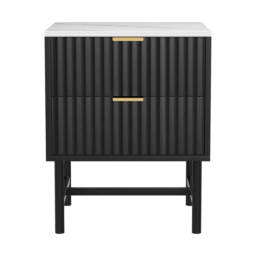 Black Bedside Table with 2 Drawers - Modern Nightstand for Bedroom Storage