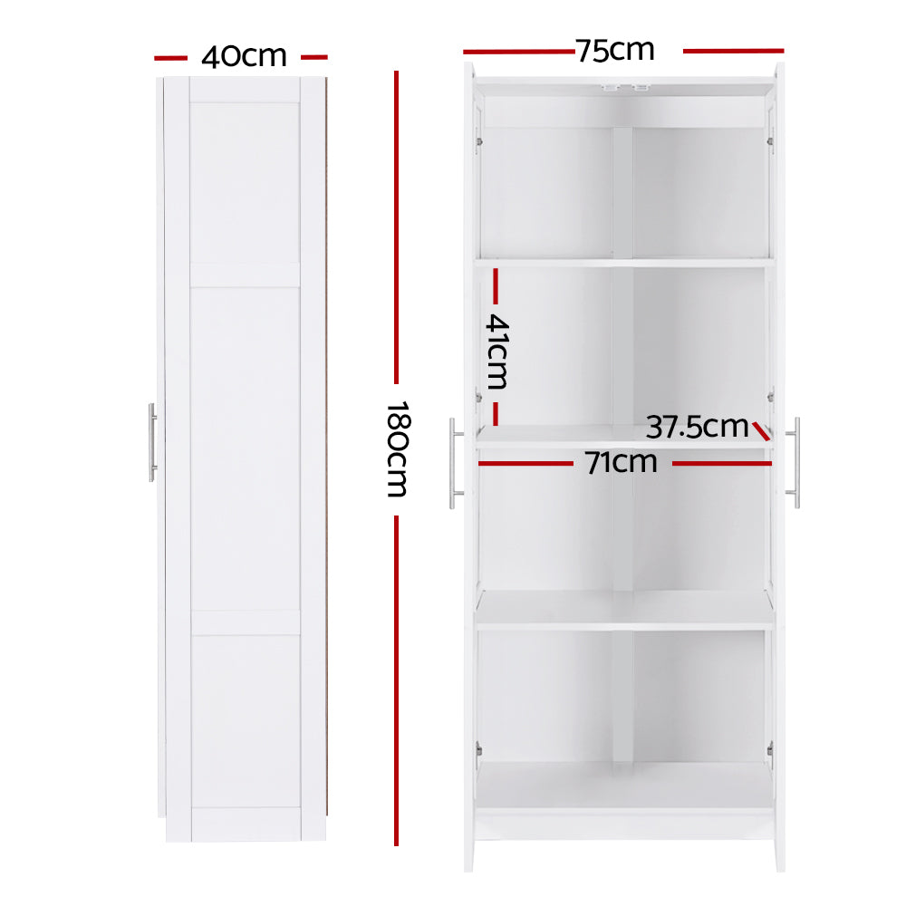 2-Door Tall Buffet Cupboard – White Kitchen Pantry Storage Cabinet (180cm)