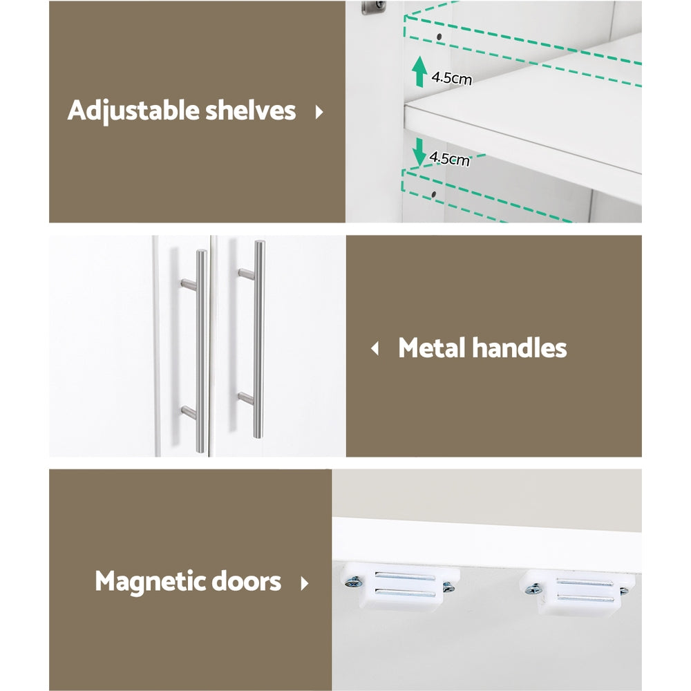 2-Door Tall Buffet Cupboard – White Kitchen Pantry Storage Cabinet (180cm)
