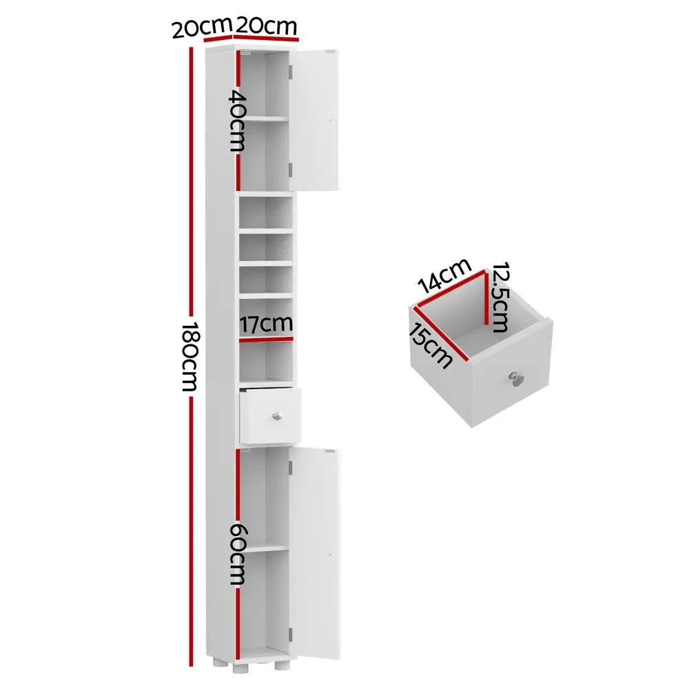 Artiss Bathroom Tower 180cm Tall - Ultra Slim Storage Cabinet Australia