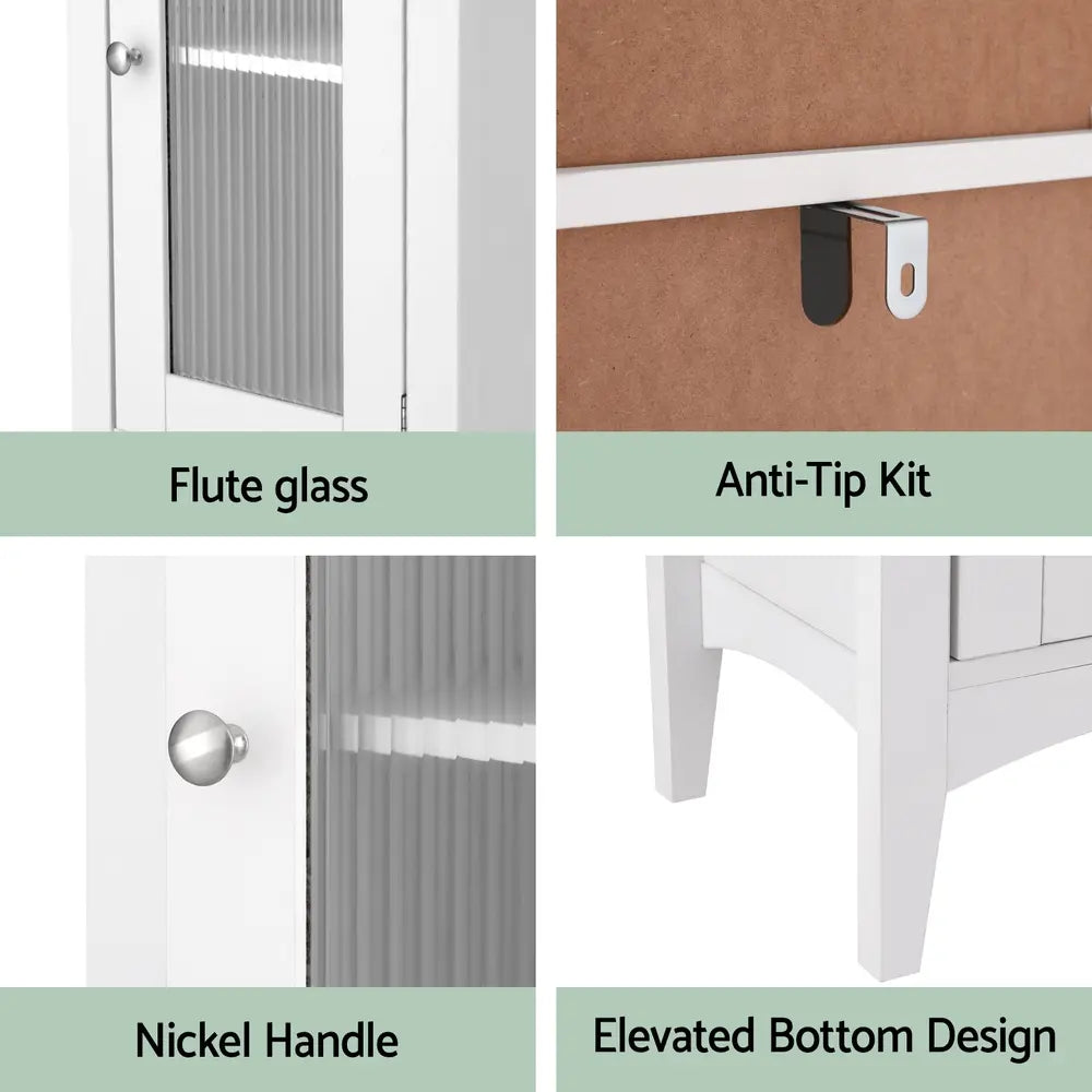 Tempered glass doors bathroom cabinet showing magnetic closure nickel handles premium construction details