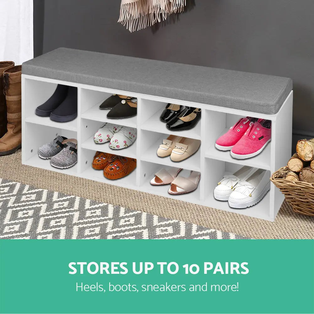 2-in-1 Shoe Storage Bench - 10 Pair Capacity Entryway Organizer with Cushioned Seating