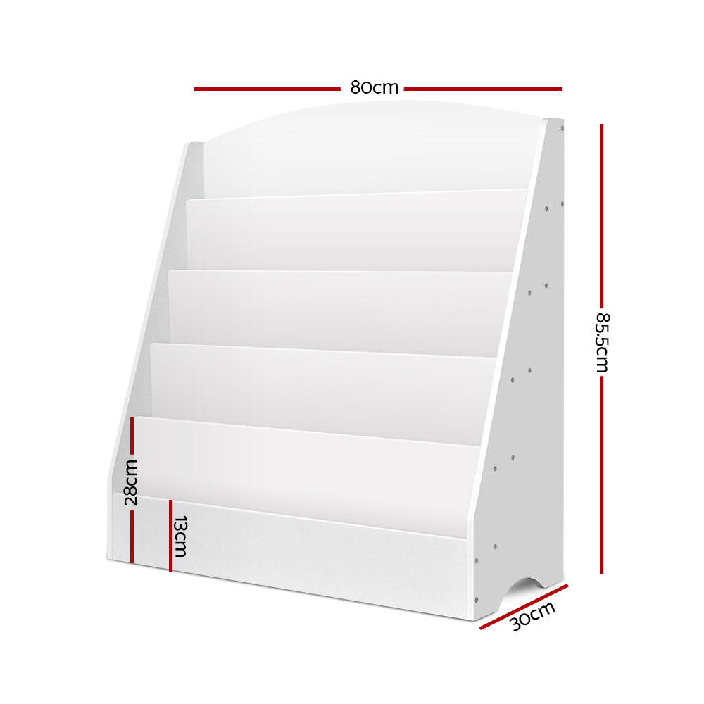 Keezi 5-Tier Kids Bookshelf – White Bookcase Display & Magazine Rack