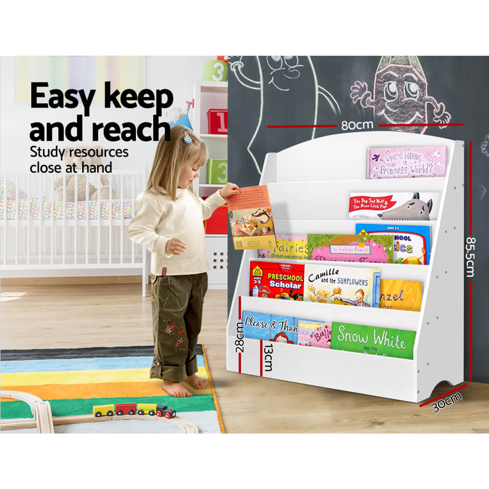 Keezi 5-Tier Kids Bookshelf – White Bookcase Display & Magazine Rack