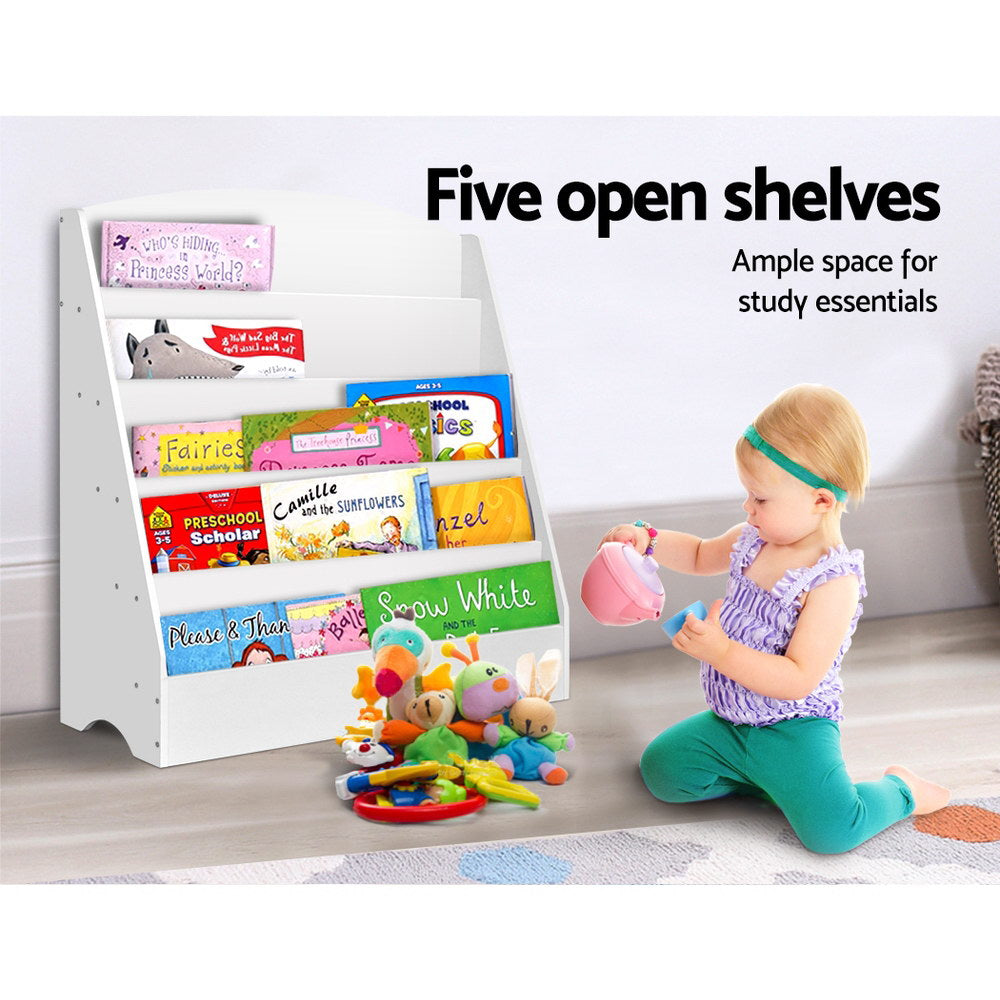 Keezi 5-Tier Kids Bookshelf – White Bookcase Display & Magazine Rack