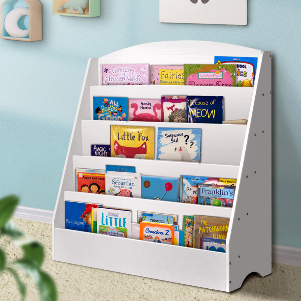 Keezi 5-Tier Kids Bookshelf – White Bookcase Display & Magazine Rack