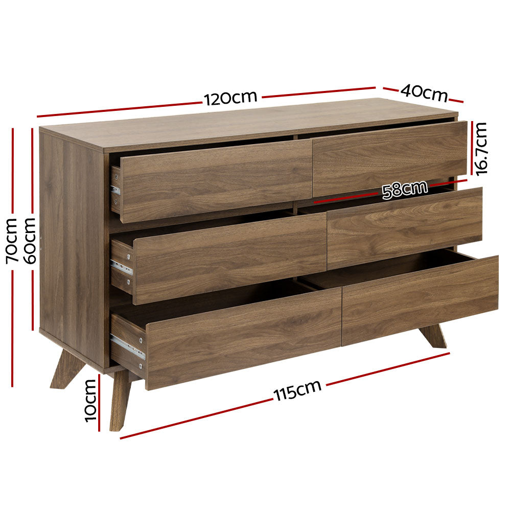 XAVI 6-Drawer Chest | Stylish Walnut Storage Solution | Modern Design + Ultimate Organisation