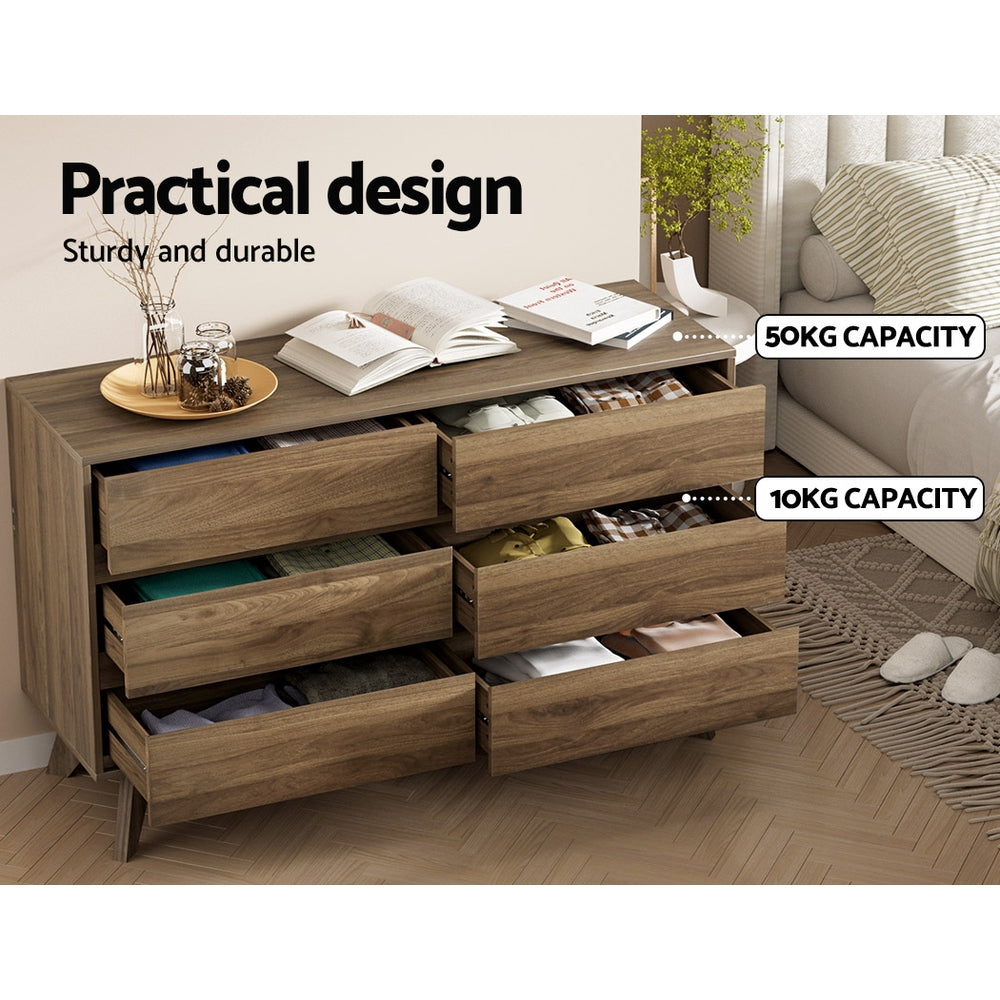 XAVI 6-Drawer Chest | Stylish Walnut Storage Solution | Modern Design + Ultimate Organisation