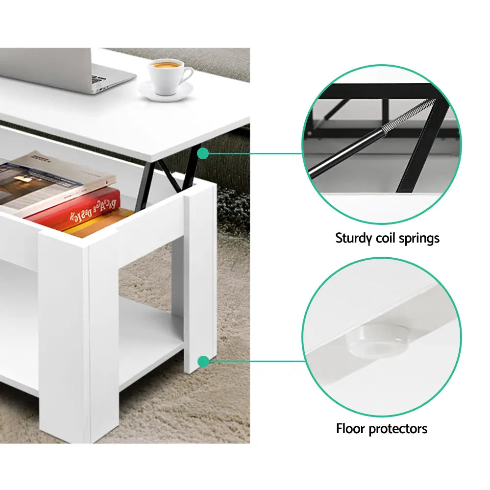 Heavy-duty steel lifting mechanism and hinges showing quality construction and smooth operation of lift-top coffee table