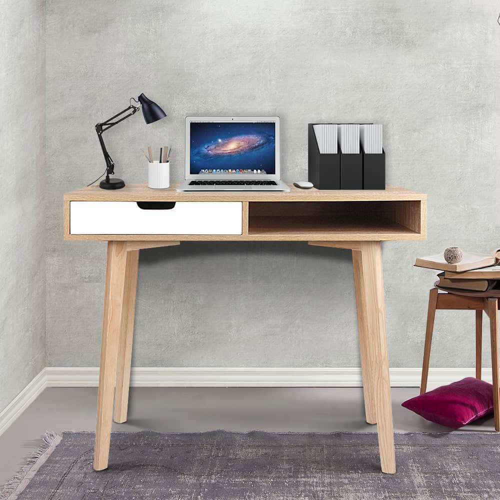 90cm Oak Computer Desk – Compact Home Office Workstation with Drawer & Shelf