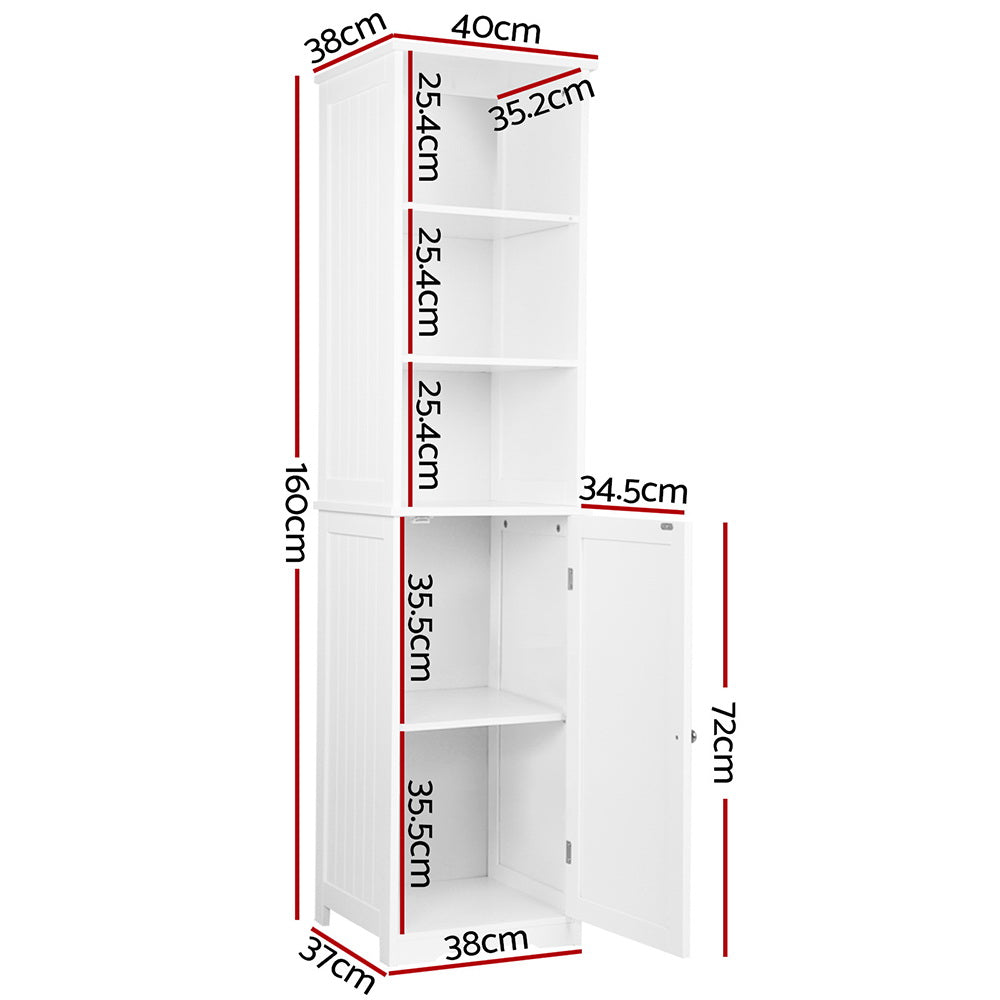 Artiss 160cm Tall Bathroom Cabinet – White Storage with Shelves & Cupboard