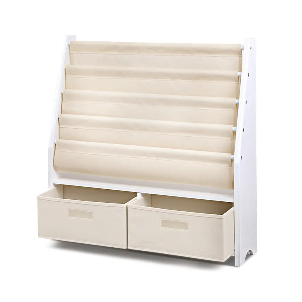 Kids Bookshelf with Storage Bins | 4 Tier Children's Book Organiser & Toy Storage