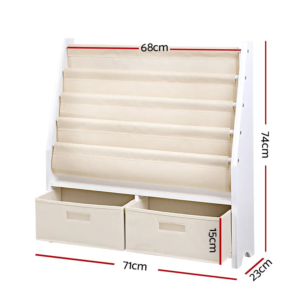 Kids bookshelf measurements 71cm wide by 74cm tall in children's bedroom