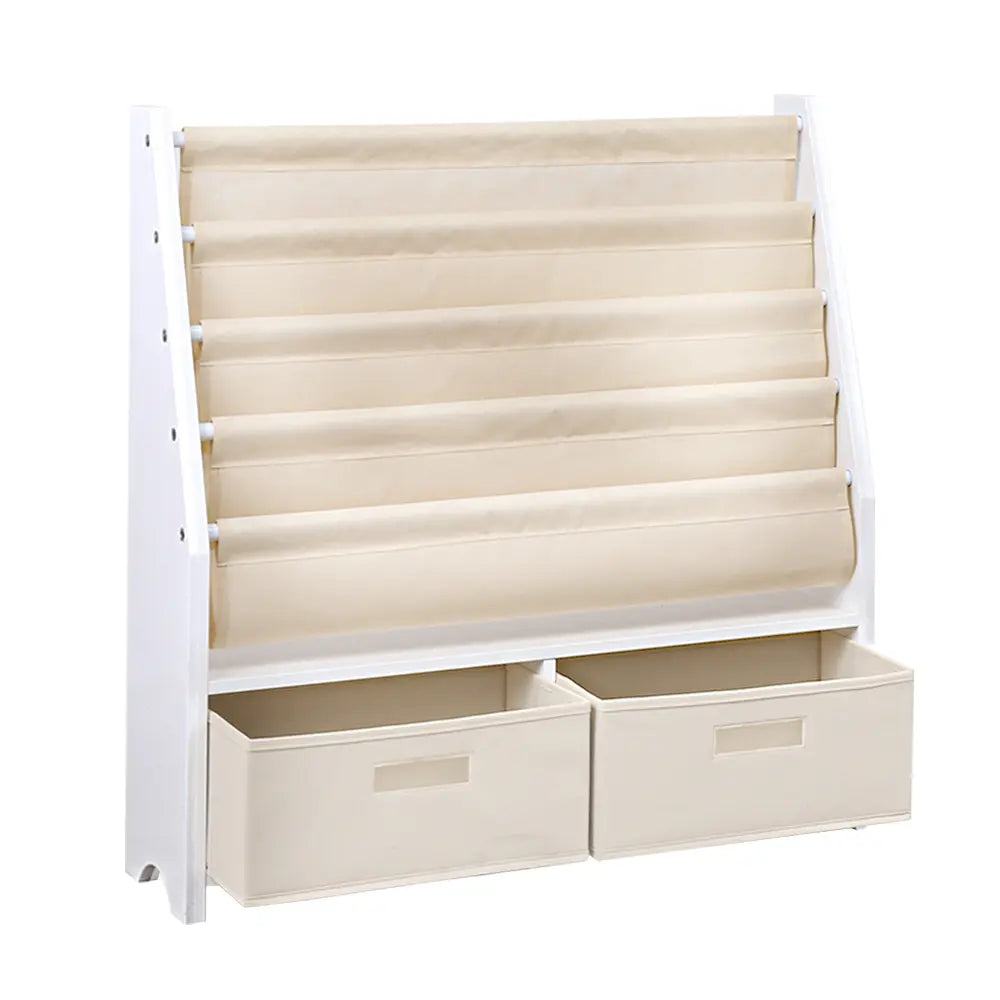 Kids Bookshelf with Storage Bins | 4 Tier Children's Book Organiser & Toy Storage