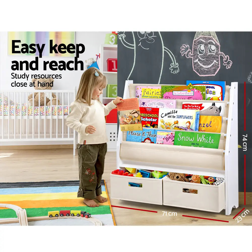 Children selecting books from organized bookshelf in Australian home playroom