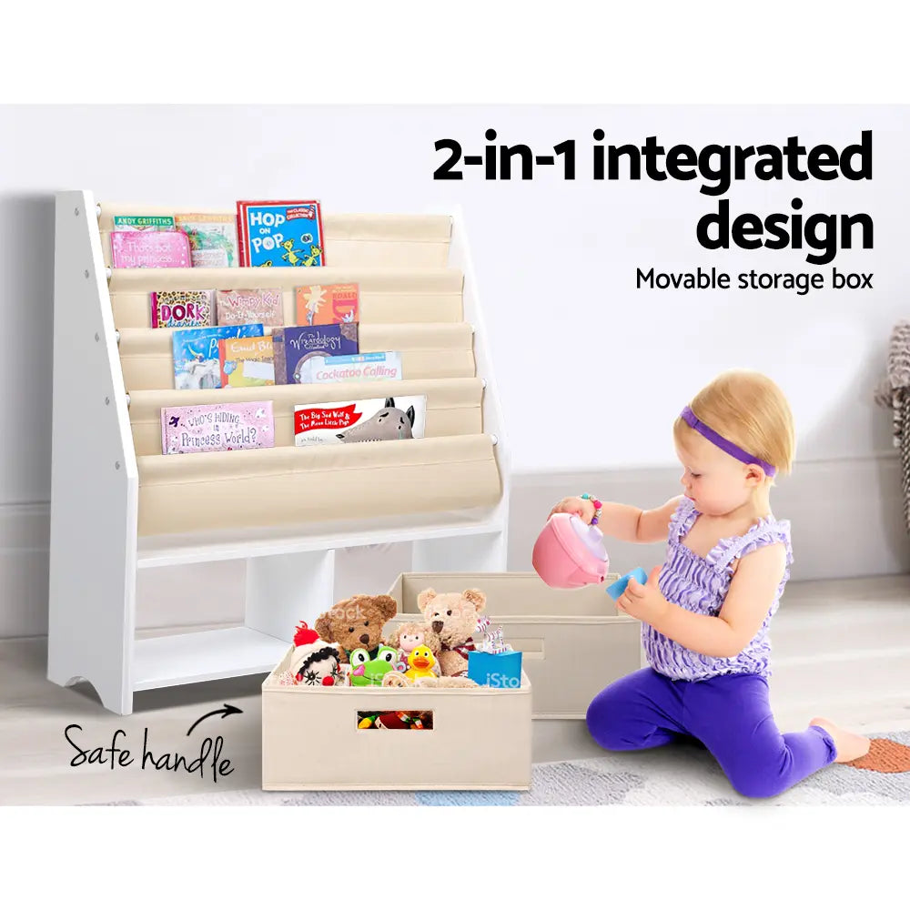 Kids Bookshelf with Storage Bins | 4 Tier Children's Book Organiser & Toy Storage