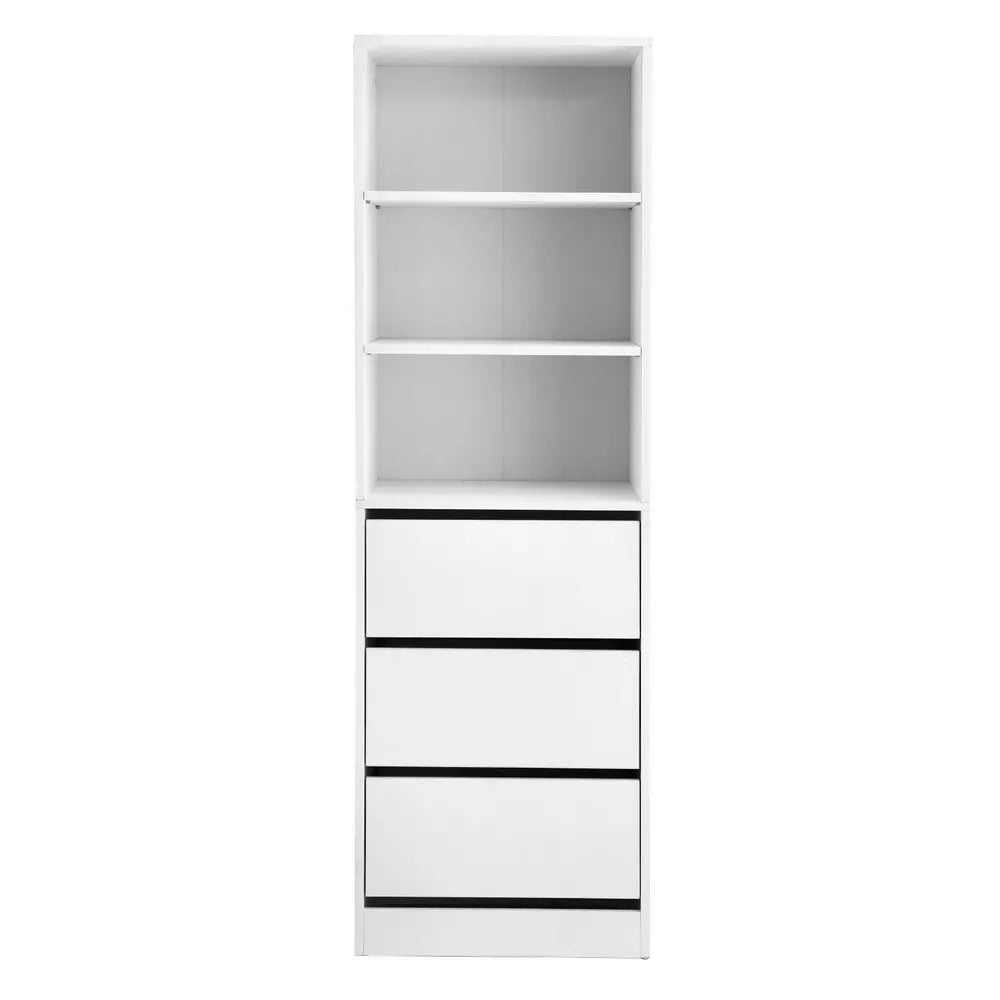 3 Drawer Tallboy Dresser White | Bedroom Storage Cabinet with Shelves