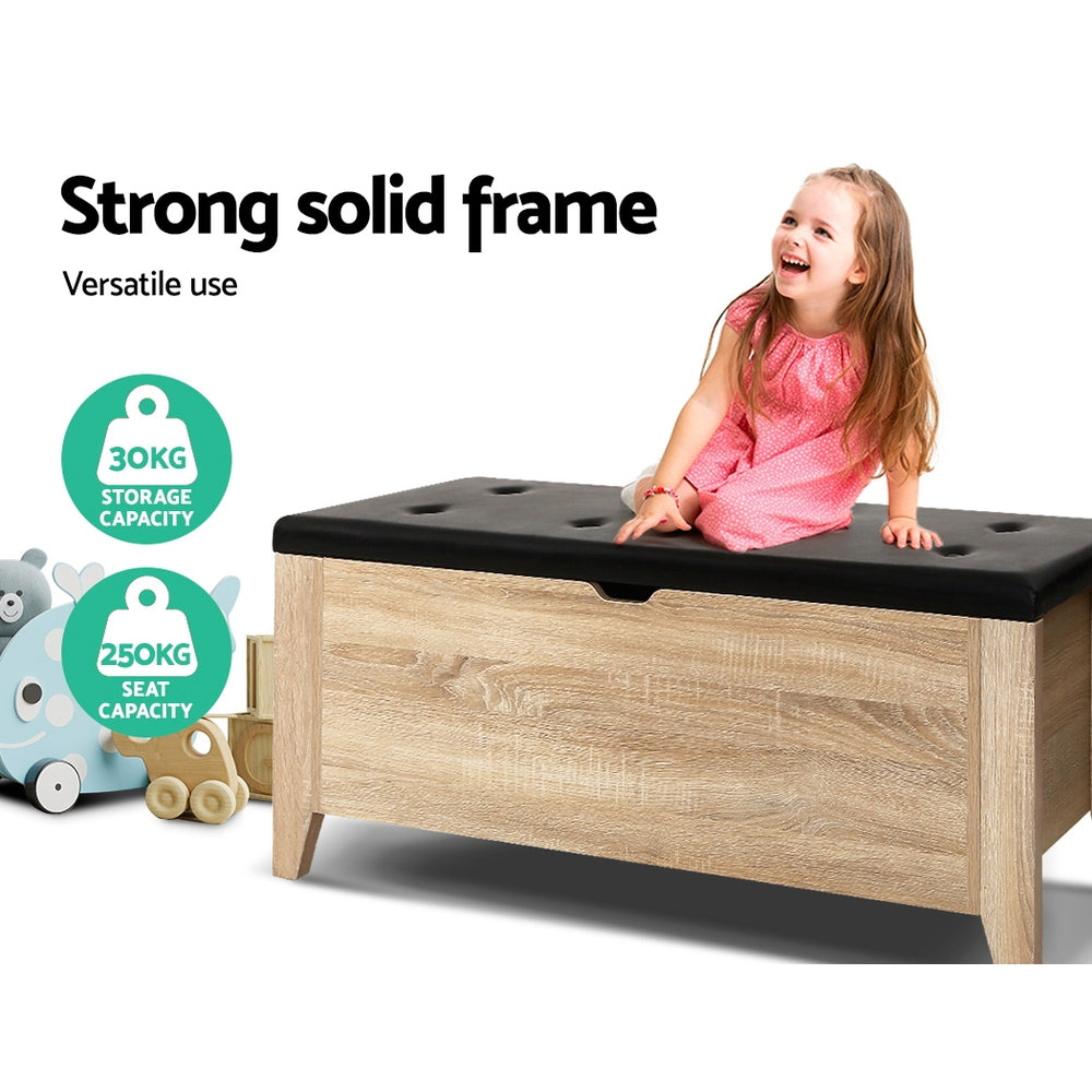 Storage Ottoman Australia | Premium Leather Blanket Box Footrest - Oak Finish