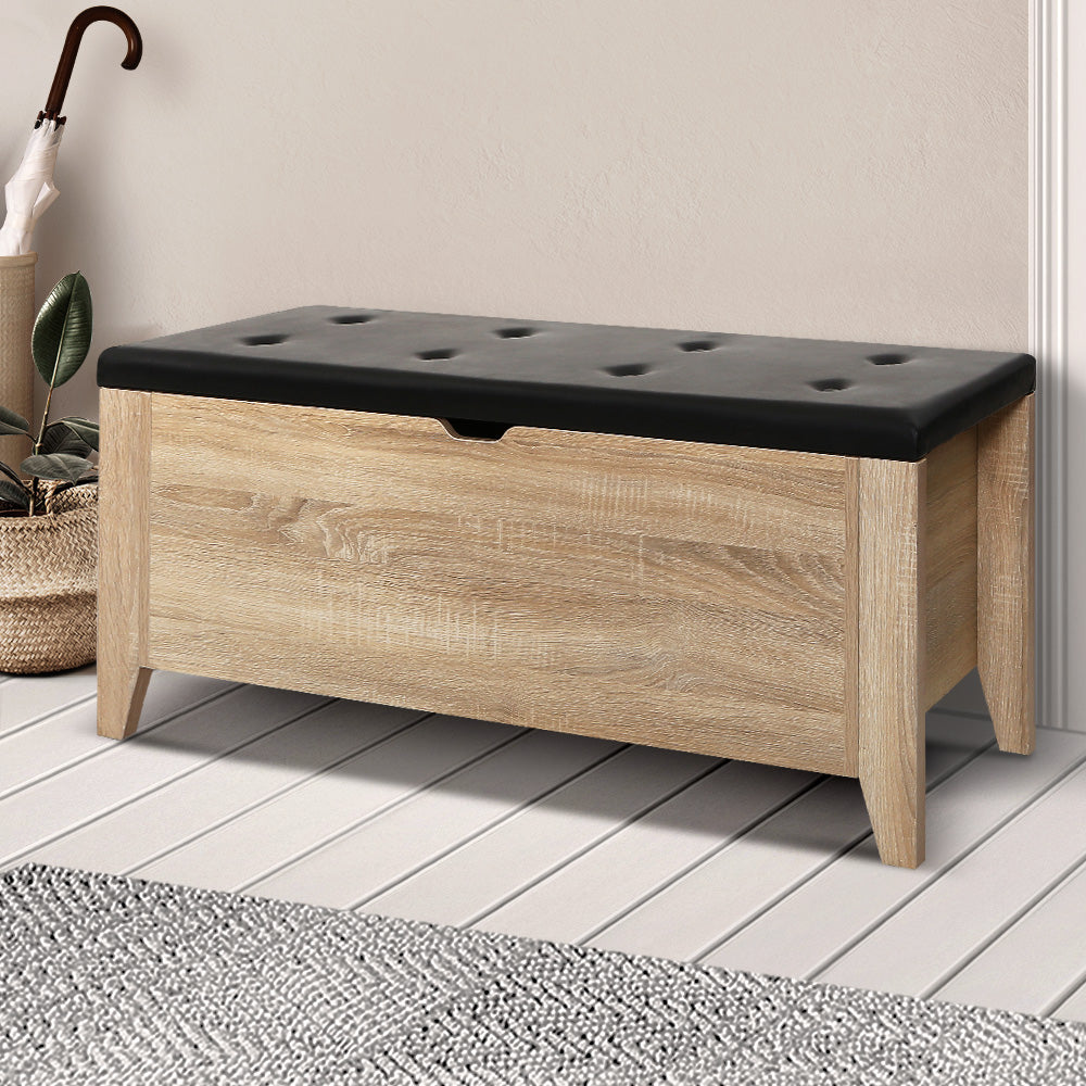 Storage Ottoman Australia | Premium Leather Blanket Box Footrest - Oak Finish