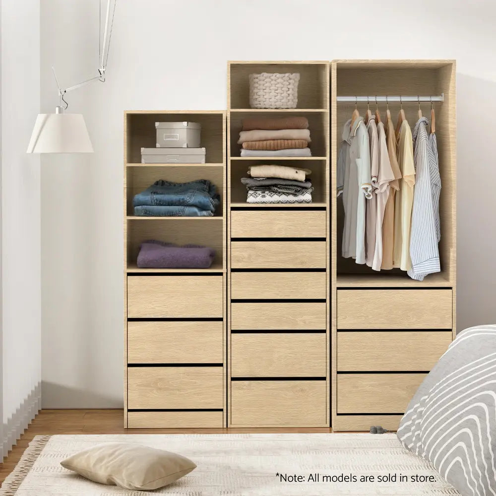 Artiss 185cm Wardrobe with Drawers - Pine Bedroom Storage Closet