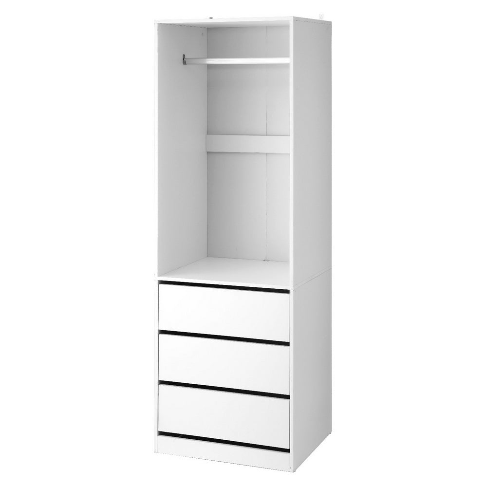 White Wardrobe Closet with Drawers & Hanging Rail – 185cm Vertical Storage Unit | Smart Storage AU