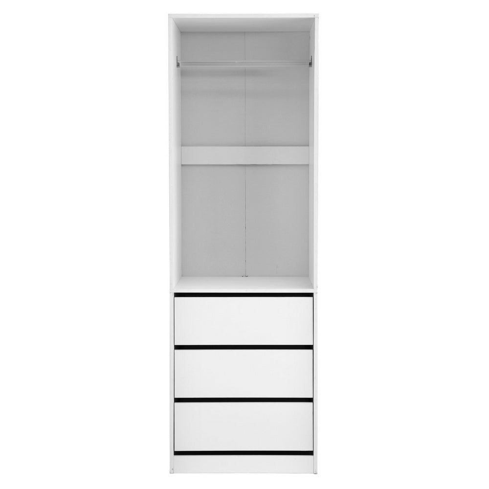 White Wardrobe Closet with Drawers & Hanging Rail – 185cm Vertical Storage Unit | Smart Storage AU