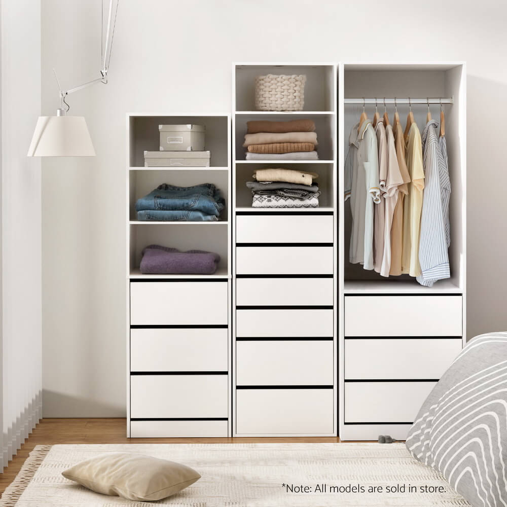 White Wardrobe Closet with Drawers & Hanging Rail – 185cm Vertical Storage Unit | Smart Storage AU