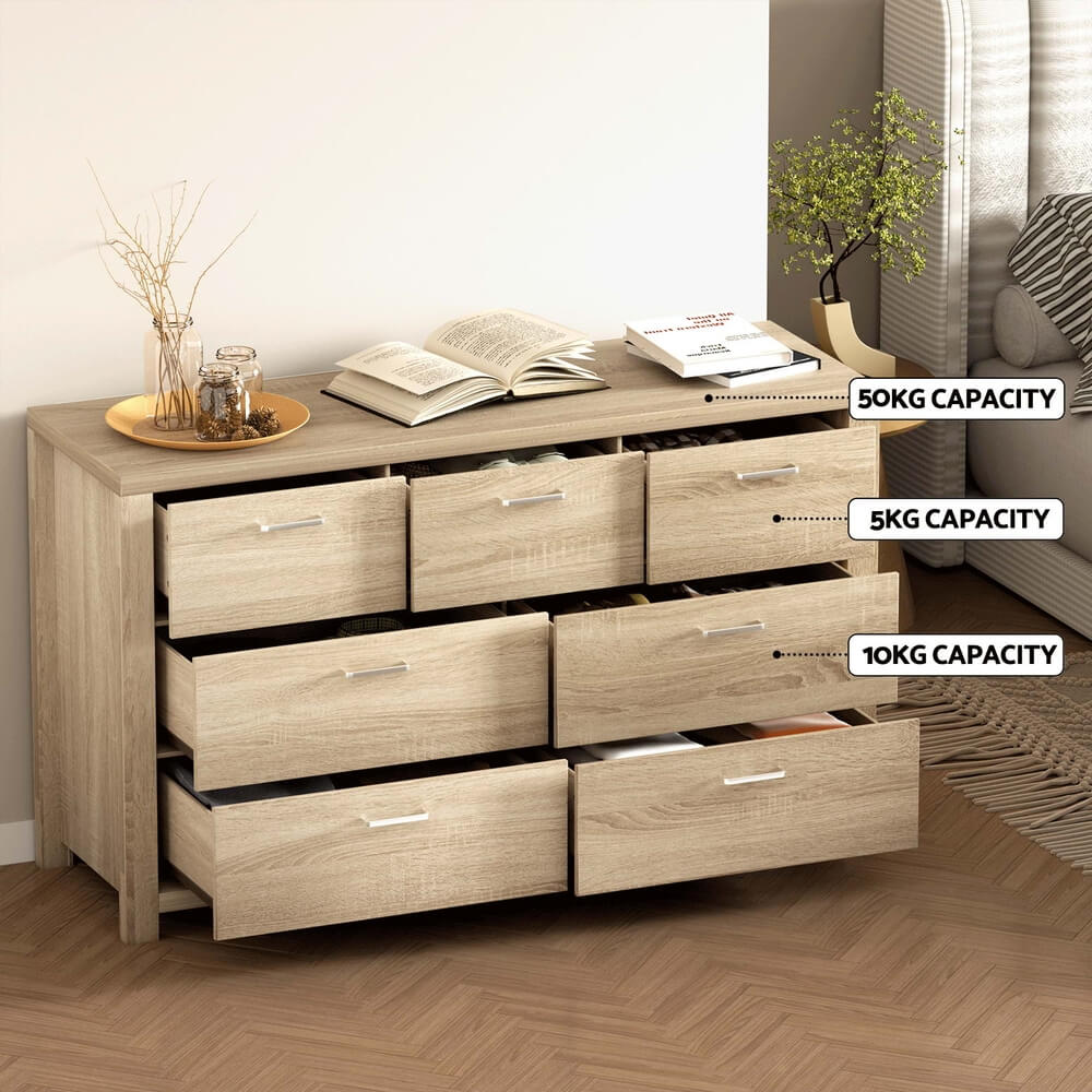 Artiss 7-Drawer Chest of Drawers – Maxi Storage in Pine Oak Finish