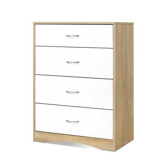 Wooden dresser with five drawers on a white background