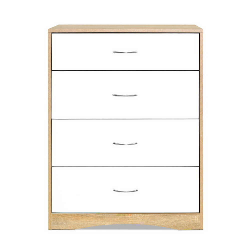 Artiss 4 Drawer Chest – Stylish White & Oak Bedroom Storage