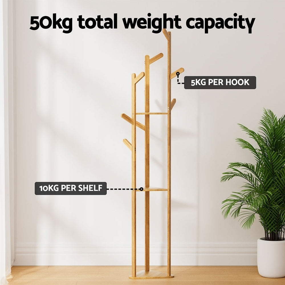 9 hanging hooks on premium bamboo clothes rack with spray varnish finish